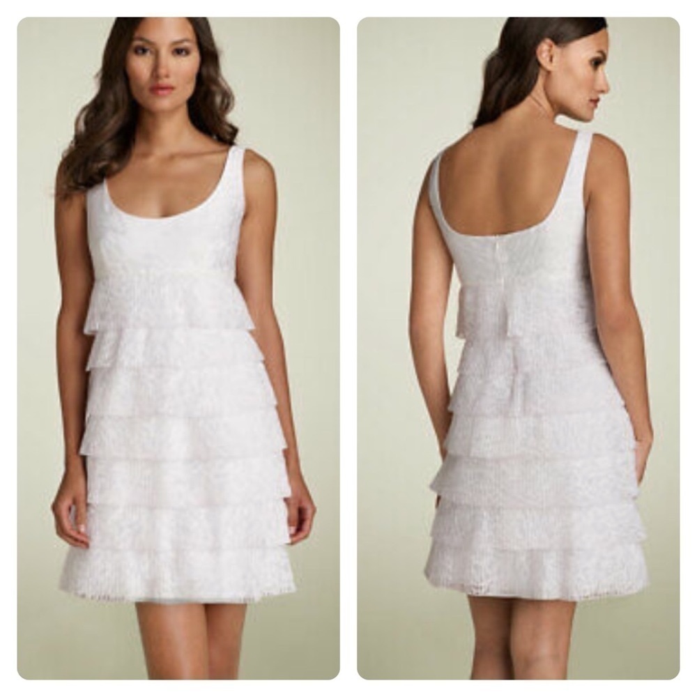 Maggy London White Tiered Sleeveless Burnout Dress Size 6